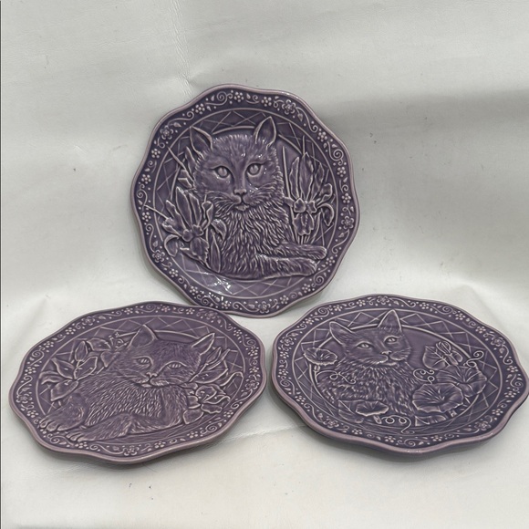 The Meow Collection Other - The Meow Collection by Patricia B A Portugal Cat Embossed Salad Plates - Purple